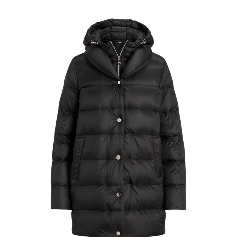 Lauren Ralph Lauren NWT XL Quilted Down Puffer Coat Hooded Black Button Full Zip
